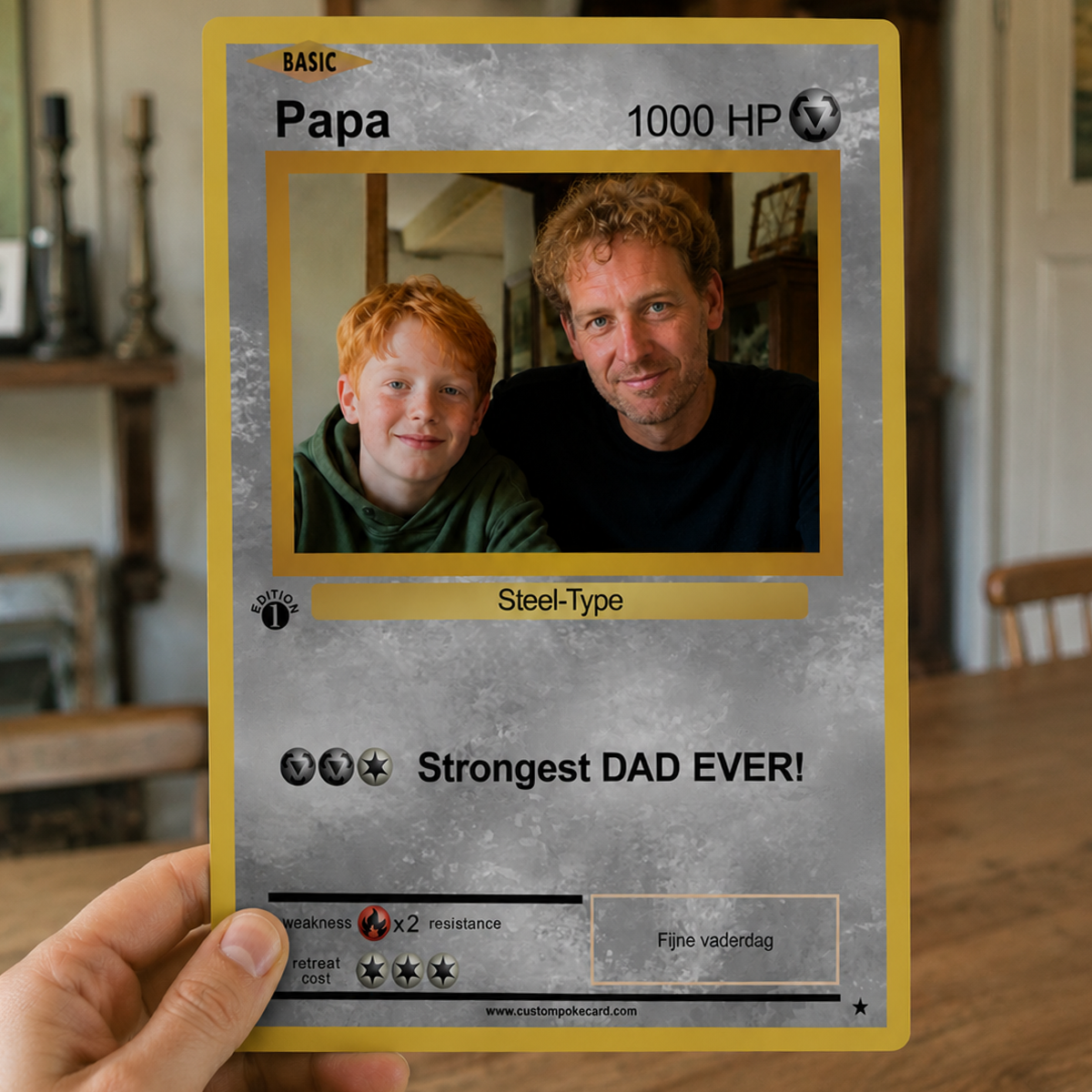 Fysiek voorbeeld van Custom PokeCard voor Vaderdag op forex